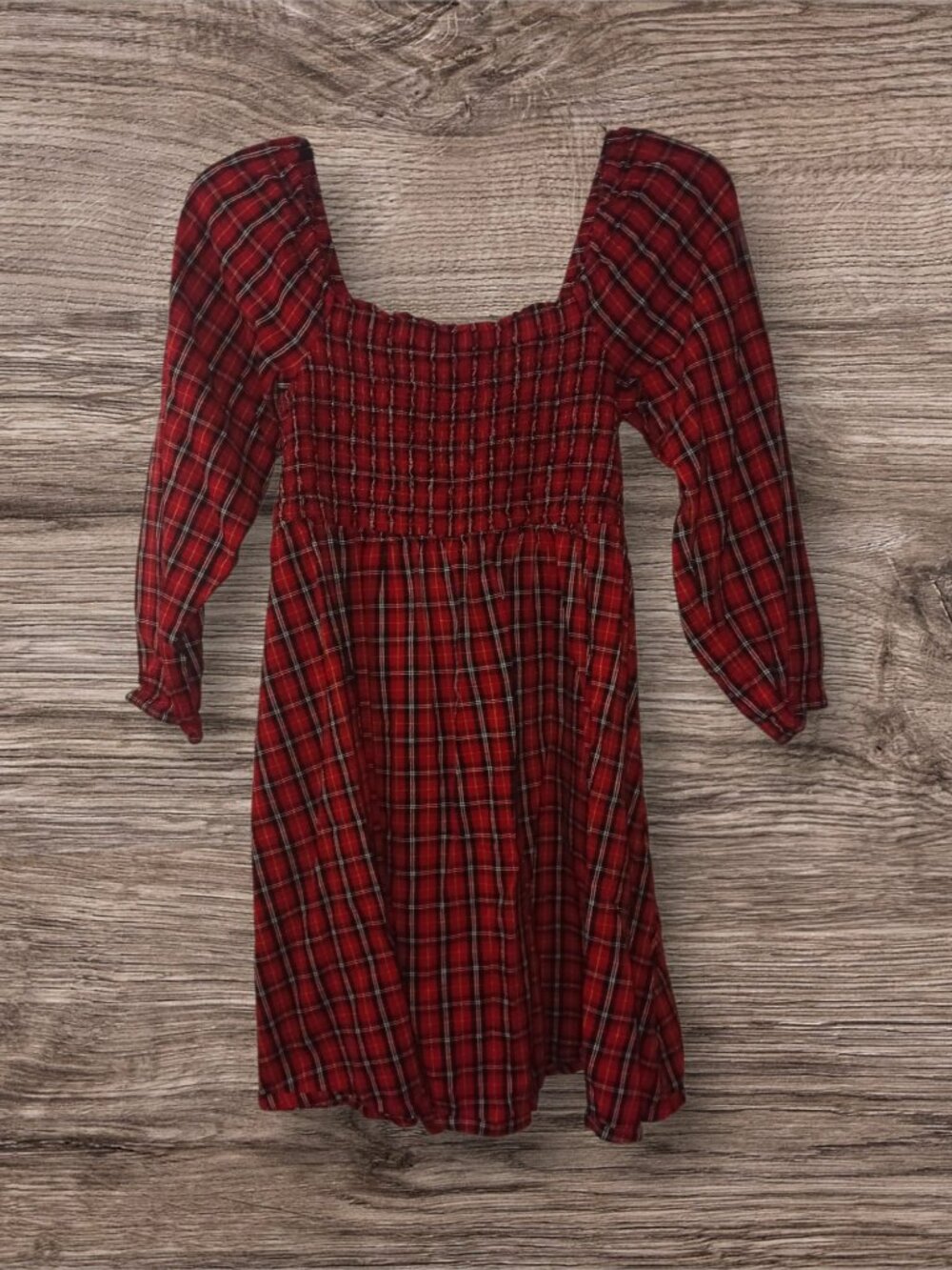 Old Navy Girls Red Plaid Smocked Dress Size 14-16